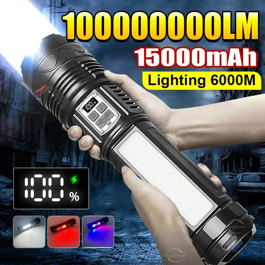 1,000,000 Lumens High-Performance Rechargeable LED Flashlight with Type-C Charging, Long-Range 6000M Tactical Torch for Fishing and Hunting