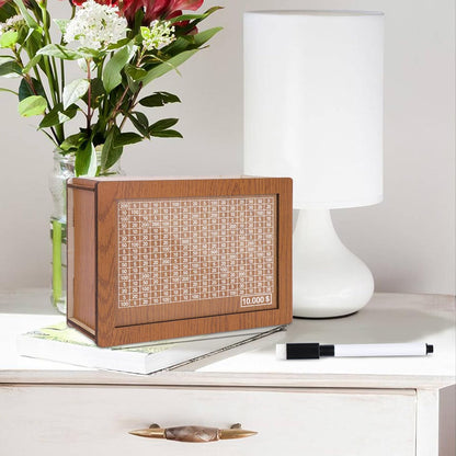 10,000 Savings Challenge Box - Wooden Cash Vault and Coin Counter for Adults and Kids, Kakeibo Money Box