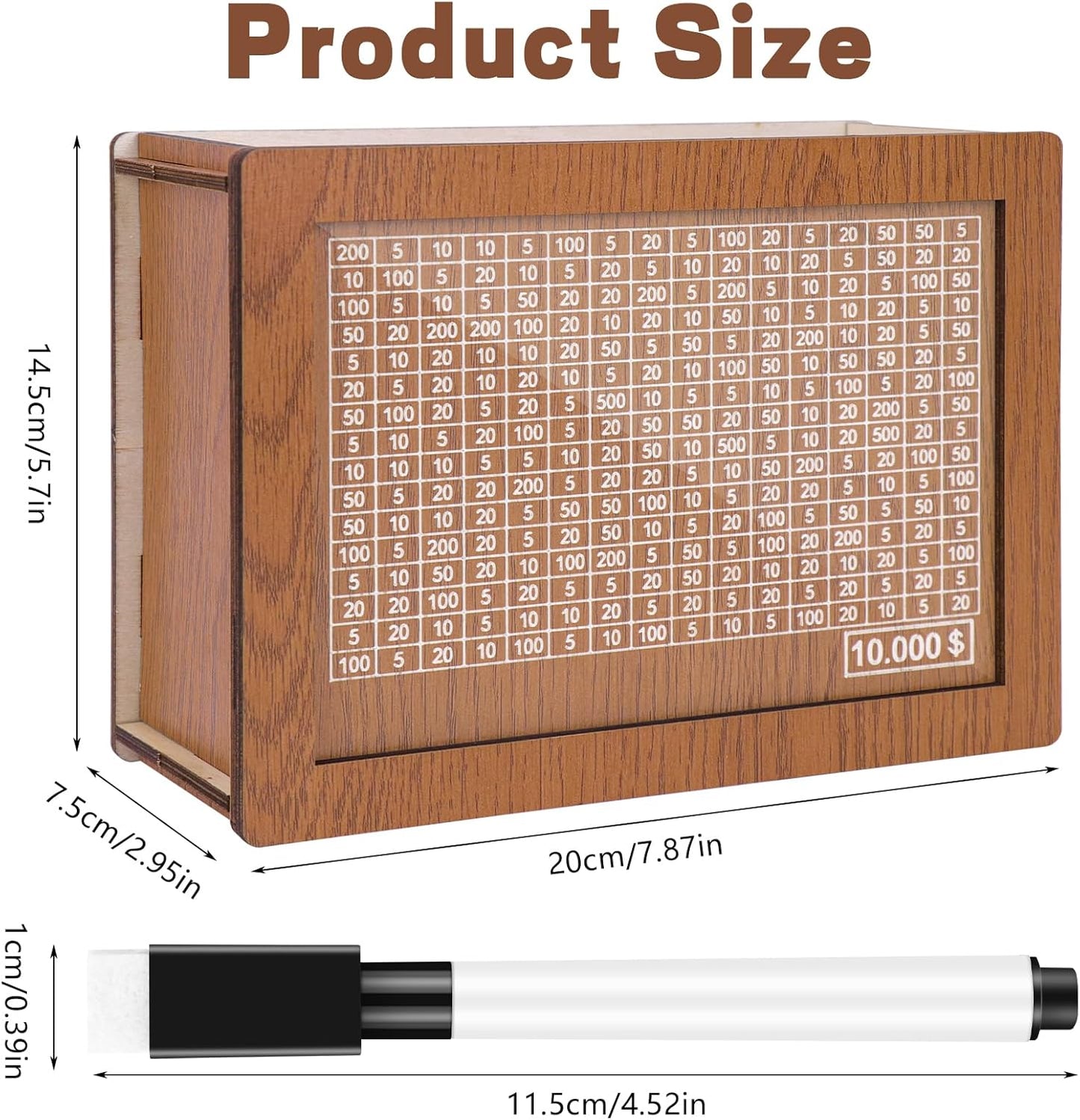 10,000 Savings Challenge Box - Wooden Cash Vault and Coin Counter for Adults and Kids, Kakeibo Money Box